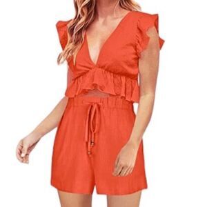 FANCYINN Women’s Deep V-Neck Ruffle Feminine Crop Top Size XL New With Tags